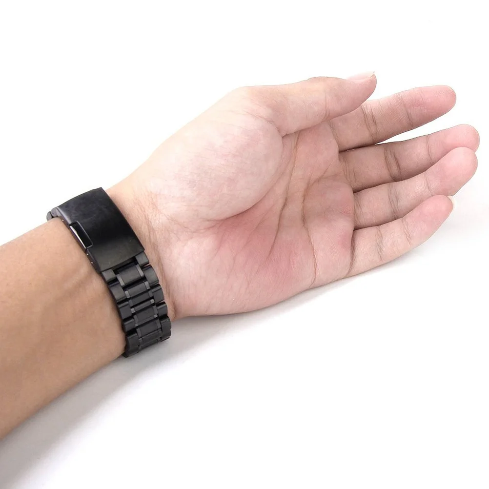 

2pcs 20Mm Stainless Steel Watch Band Straight End Black Solid Links Strap For Replacement Durable Foldover Clasp Comfortable