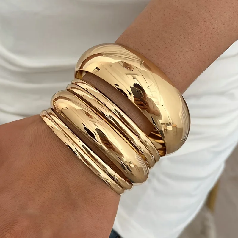 6-teiliges Punk-Hip-Hop-Set mit breiten Stapelarmbändern für Frauen, Vintage-Geometrie, klobige Metallarmbänder, Alltagsschmuck, Geschenke, neu – Detail 4