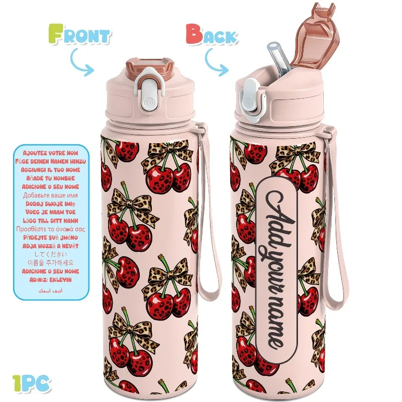 Personalized 25oz Large Cherry Leakproof Plastic Water Bottle for Outdoor Gym Hiking School Birthday Party Gift view 6