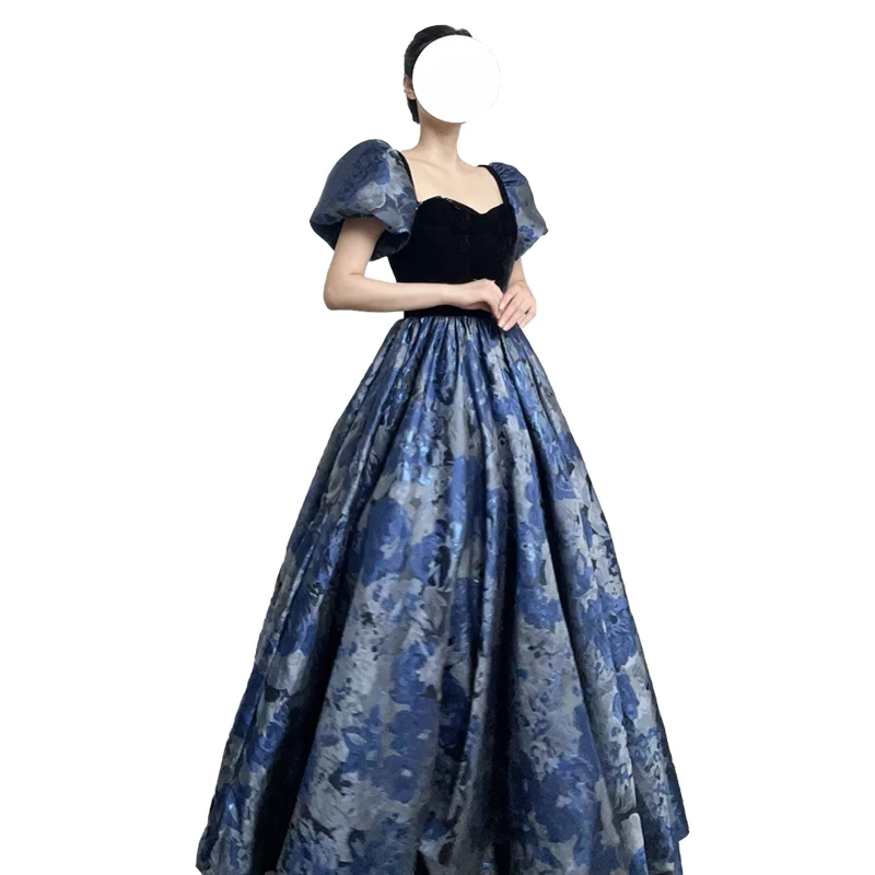 

Blue Evening Dress Women's High-Grade Niche High-End Banquet Temperament Host Dress