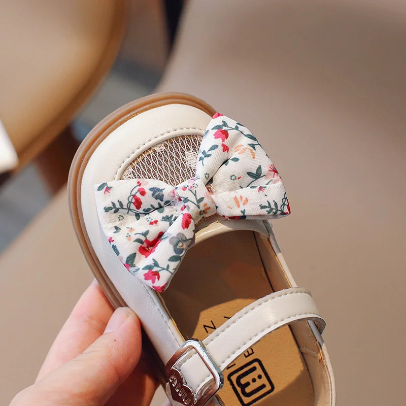 Spring Autumn New Kids Leather Shoes Cute Bow Floral Baby Girl Shoes Toddler Sneakers Soft Bottom