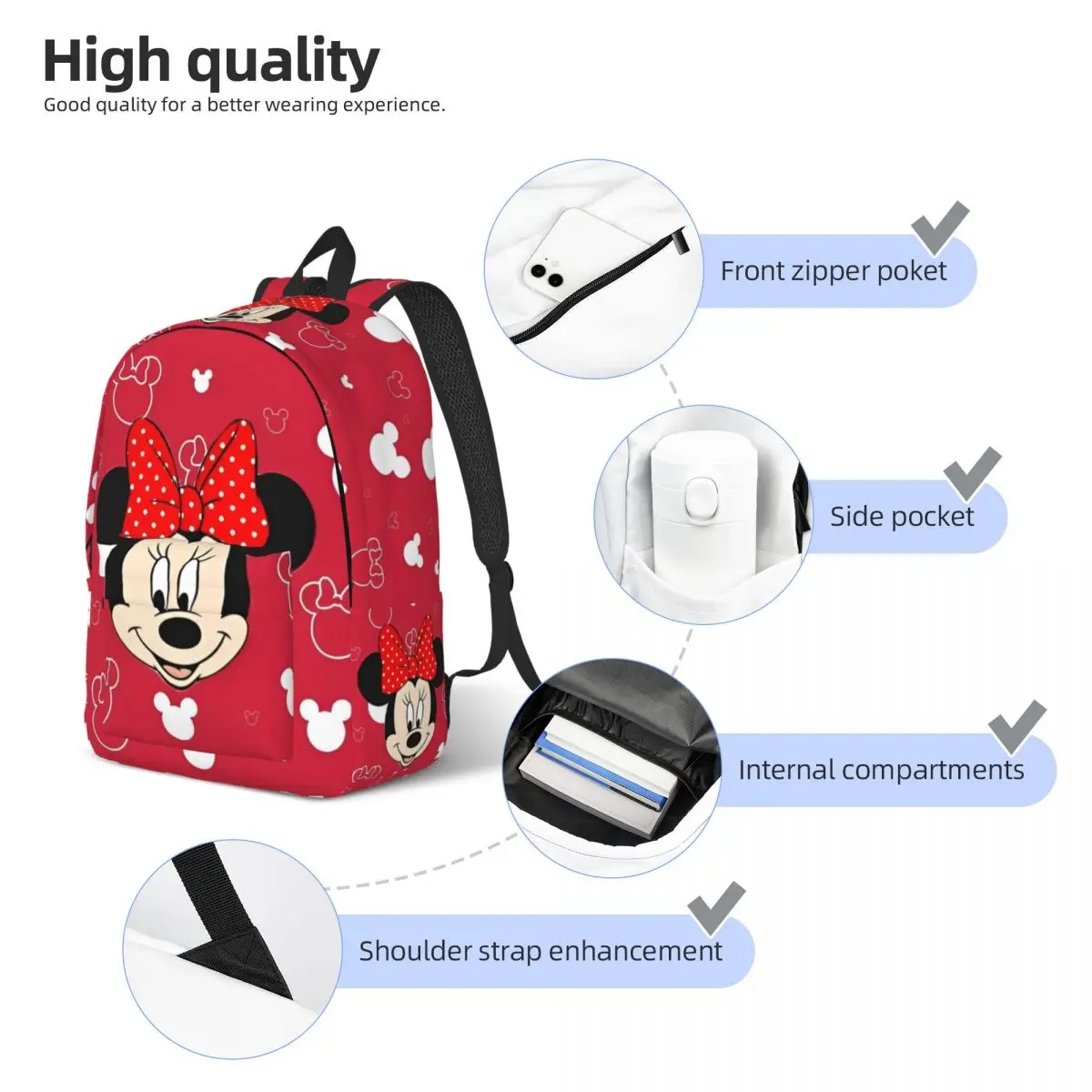 Disney mickey mouse minnie mochila para o jardim de infância escola primária estudante sacos de livro menino menina crianças mochila com bolso