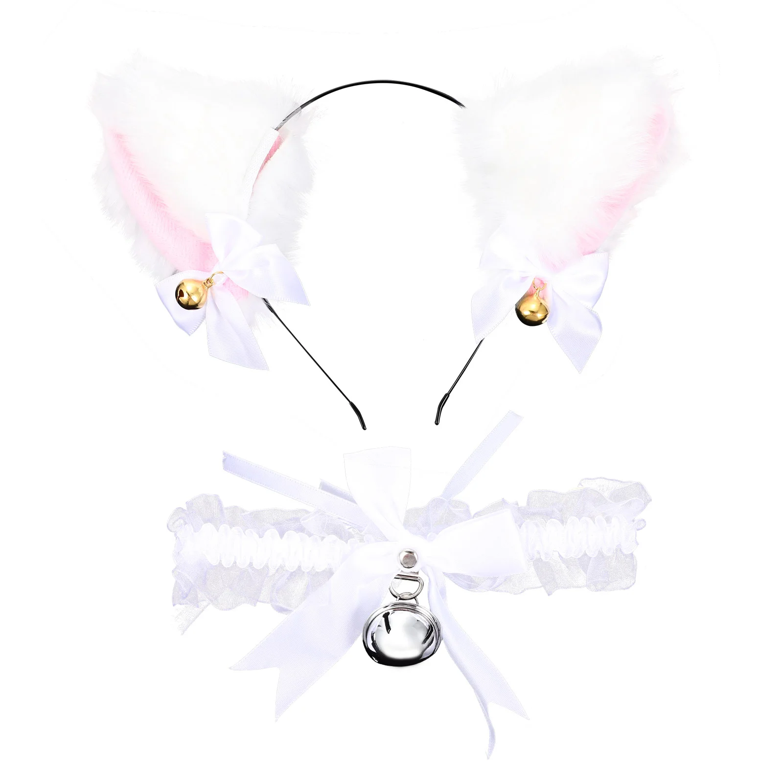 

Women Cat Ear Headwear Ears Headband Bowknot Choker The Bell Headdress Fluffy Animal