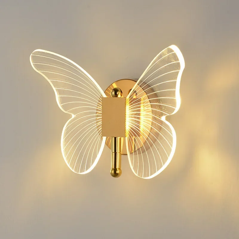 

Nordic Creative Golden Butterfly LED Wall Lamp Living Room Restaurant Bedroom Bedside Light Corridor Home Decor Lighting Fixture