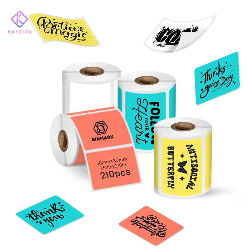 

4 Rolls Colorful Label Thermal Paper Sticker for Portable Printer Waterproof Price Tag Self-Adhesive Label Paper