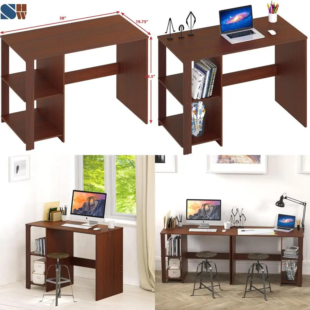 

38-дюймовый домашний офисный стол из вишневого дерева с полками для хранения