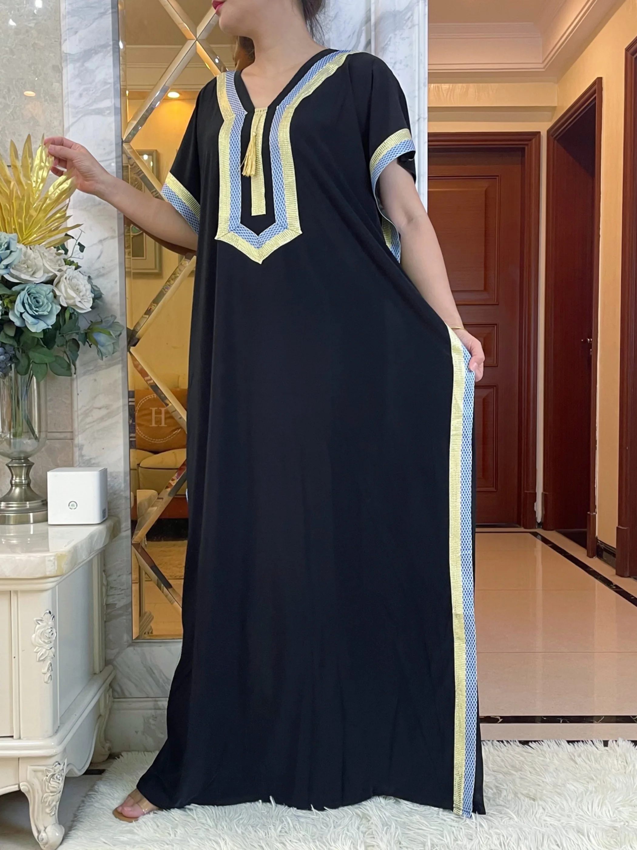Summer Muslim Dress Women Casual Short Sleeve Bohemian Floral Islamic Dubai Abaya Cloth Maxi Prayer Embroidered Robe
