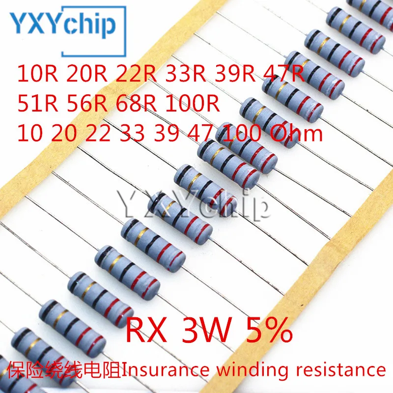 3W Wirewound Fuse Resistance Accuracy 5% 10R 20R 22R 33R 39R 47R 51R 56R 68R 100R Resistor KNP 10 20 22 33 39 47 100 Ohm