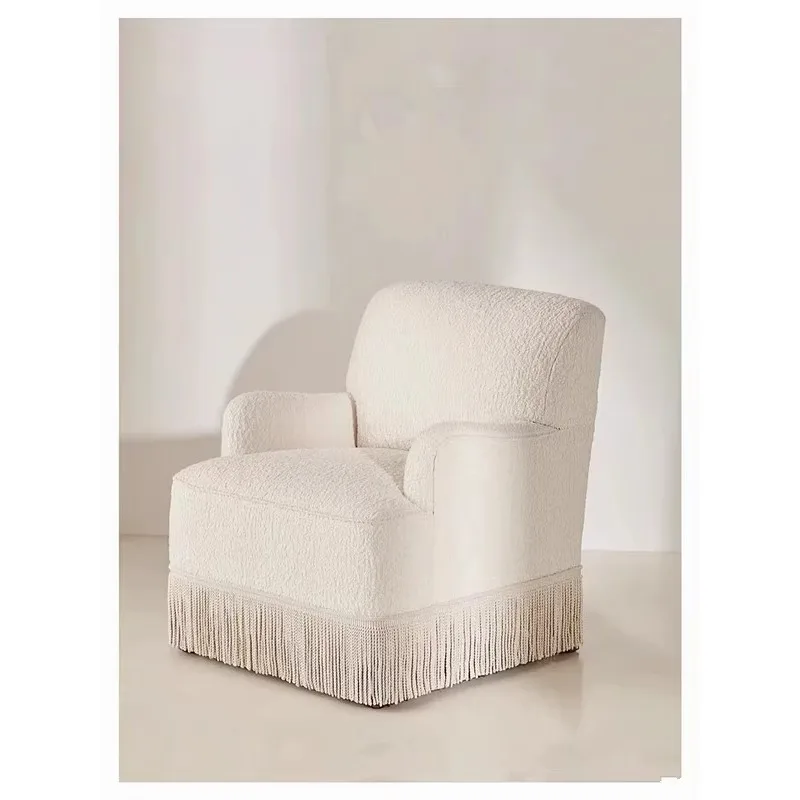 French medieval fringed sofa chair lamb wool small apartment folk designer photo Internet celebrity cream style single chair