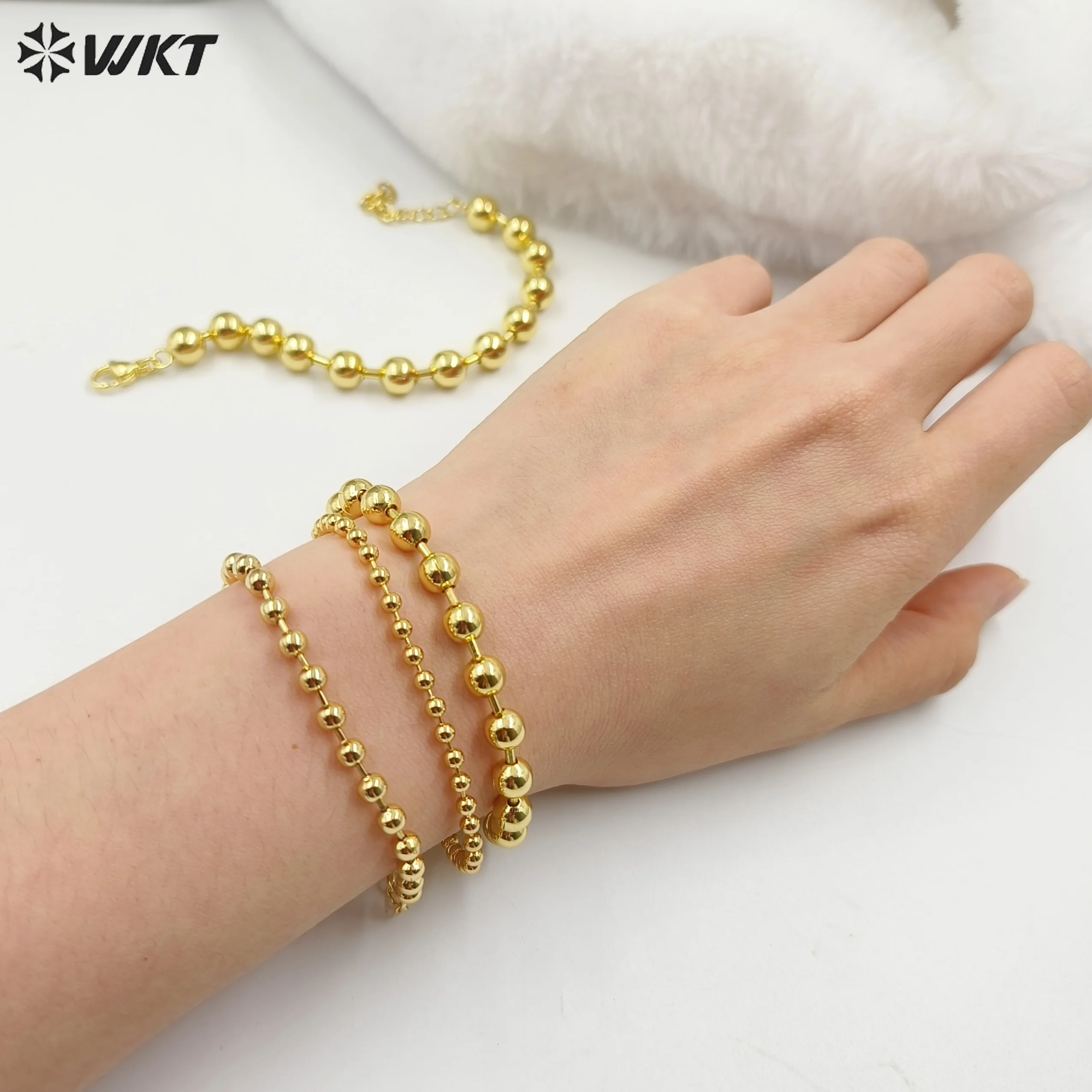 WT-JF343 New Arrival 5PCS A Lot High Quality 18k Gold Beads Four Size To Choose Can Be Adjustable Bracelet For Women Jewelry
