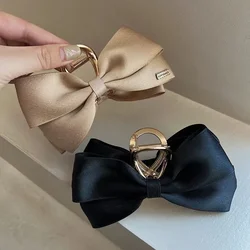 Balck Stain Bowknot Hair Claw Elegant Silk Satin Clamp Korean Fashion Barrette Large Bows Ponytail Headdress Hair Accessories