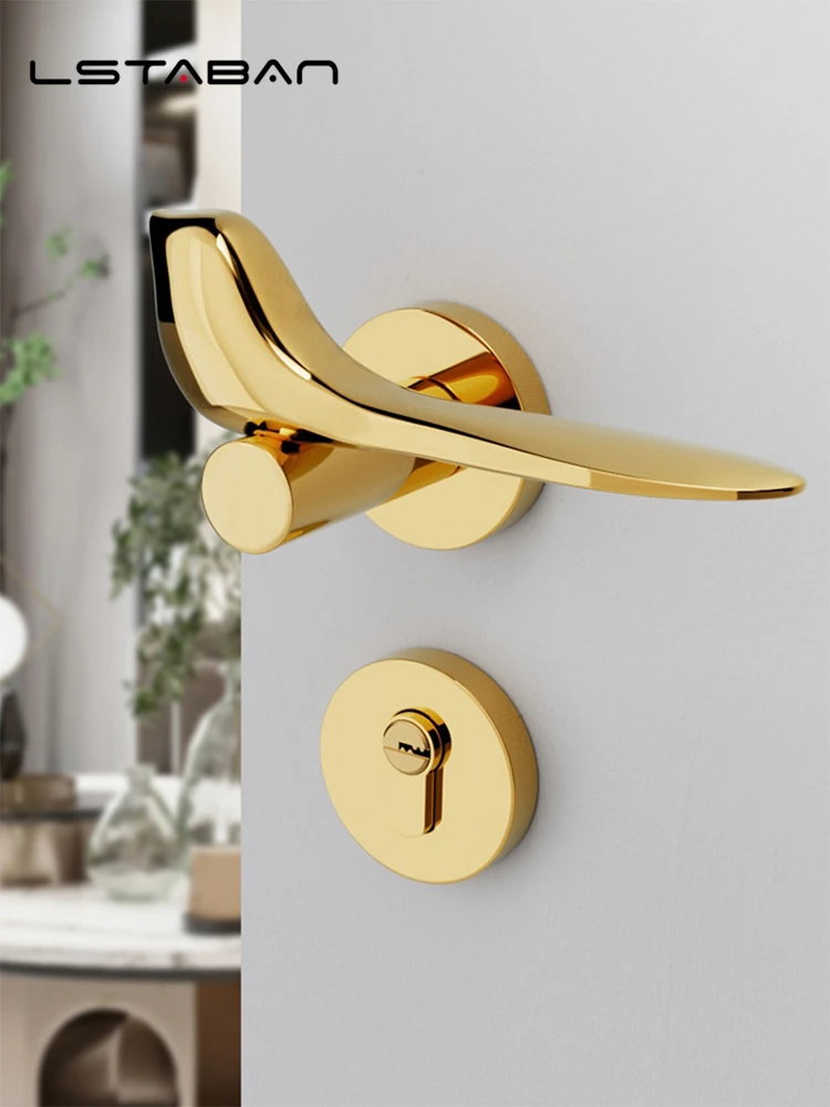 Gold Vogel moderne minimalist ische geteilte Türschloss Set Schlafzimmer Innen türgriff Türschloss Tür Hardware Griffe mit Schloss Körper