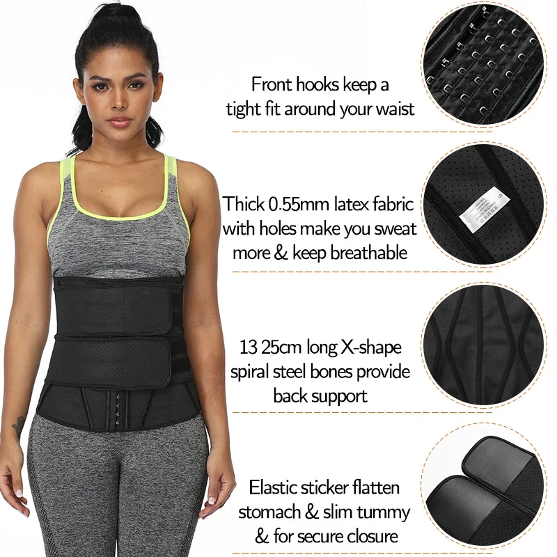 Boned Latex Waist Trainer Corsets for Women Weight Loss Body Trimmer Belt Slimming Shaper Workout Faja Compression Sweat Girdles