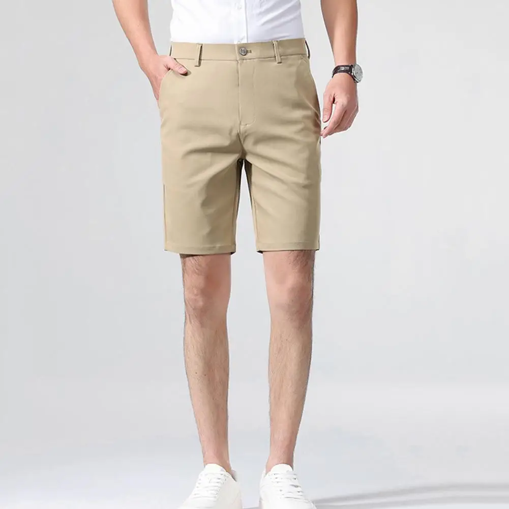 Regular Fit Heren Shorts Effen Kleur Casual Pak Shorts Met Zakken Elastische Tailleband Ademende Stof Voor Golf Dagelijkse Kleding