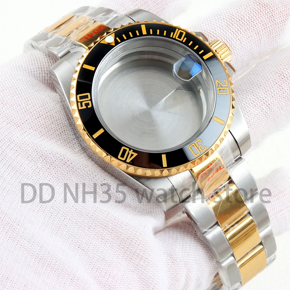 40 مللي متر NH35 ساعة حافظة الفولاذ المقاوم للصدأ الياقوت الزجاج ل SUB NH34 NH35 NH36 NH38 حركة اليوبيل/حزام المحار 10ATM مقاوم للماء