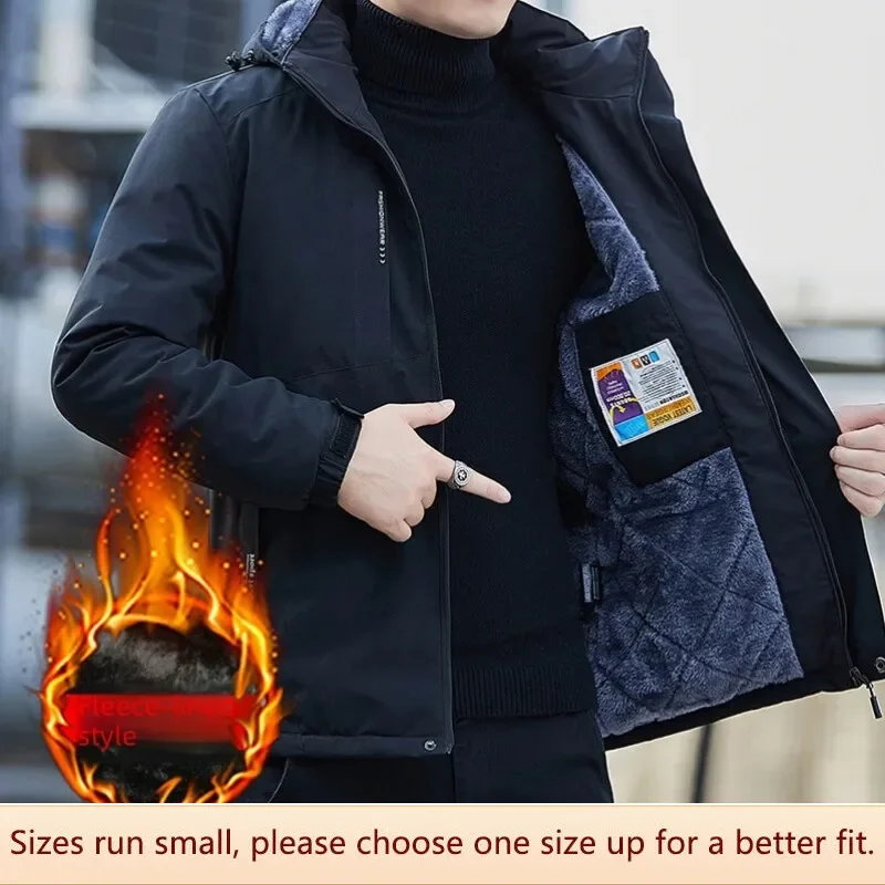 

Autumn Winter Men Fleece-lined Thickened Outdoor Sports Jacket Snap Button Design Windproof Waterproof Rush Clothes