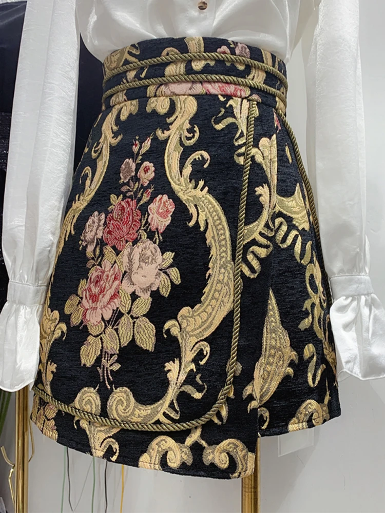 Jupe trapèze taille haute pour femme, faux jacquard rétro français, style palais, automne, nouveau, 2022, 2 pièces