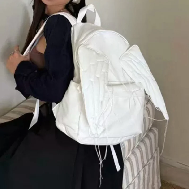 

Creative Tassel Shoulder Bag Angel Wings Backpack Japanese Women's Handbag Fashion Solid Color Canvas With Chain Y2k Travel Bag