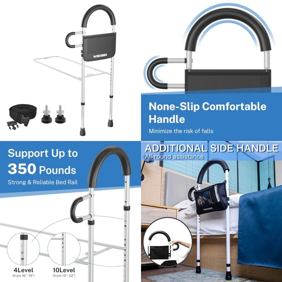 

Bed Rails for Elderly Adults Safety: Side Assist Grab Bar Handrails for Seniors with Dual Handle Rails and Storage Bag - Adjust