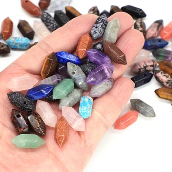 Colgante en forma hexagonal, piedra semipreciosa Natural perforada, varita de punto de agujero, cristales DIY para fabricación de joyas y collares, 10 unidades por juego