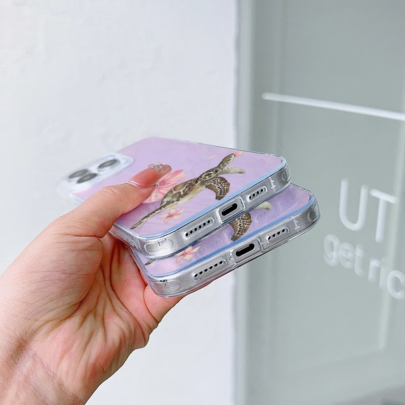 Rosa tartaruga do mar padrão caso de telefone para iphone 17 ar 16 16e 15 14 13 12 11 pro max 8 7 plus capa traseira brilhante