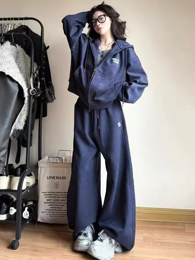 

plus Size 300 Pounds Casual Sports Set Women's Autumn Winter Loose Hoodie Sweatpants Two Piece Set High Waist Long Pants