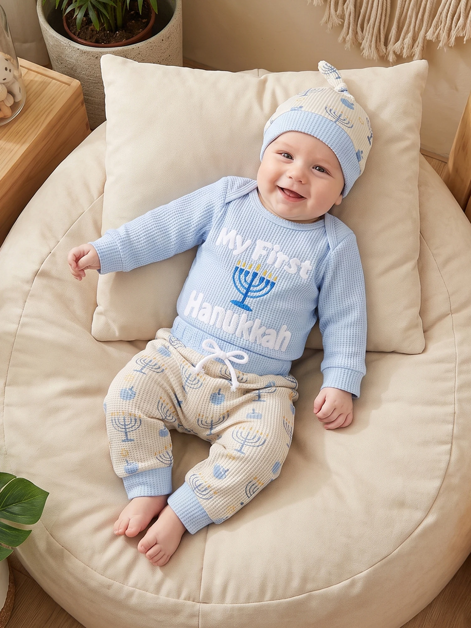 Outfits Long Romper Sleeve Romper With With Baby-Boy-Hanukkah Romper-With-Candle Baby Boy Premium Baby Boy Hanukkah