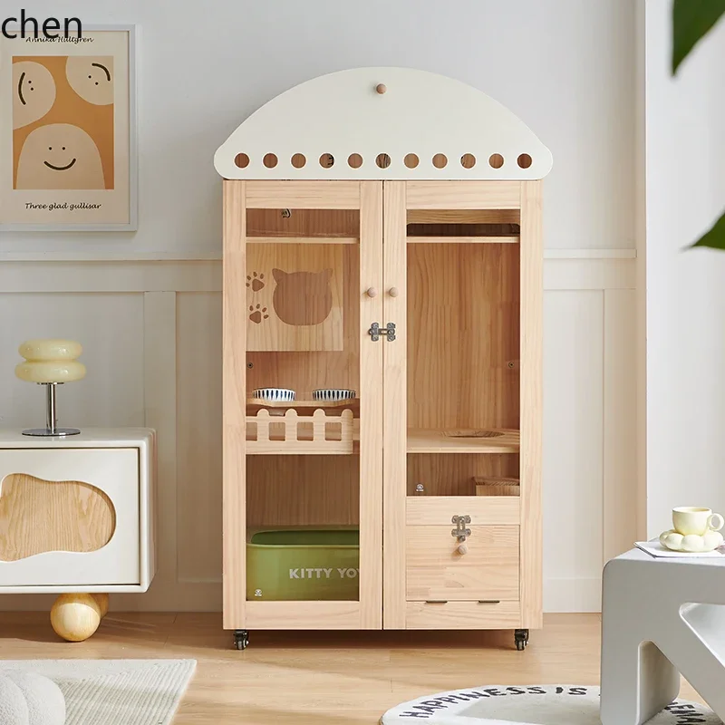 TQH6.23 all solid wood cat villa home large space waterproof cat nest free access cabinet