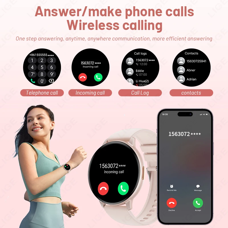 LIGE Bluetooth Call Smart Watch Women Sport Fitness Tracker Custom Dial Watches Heart Rate Waterproof Smartwatch Man Reloj Mujer