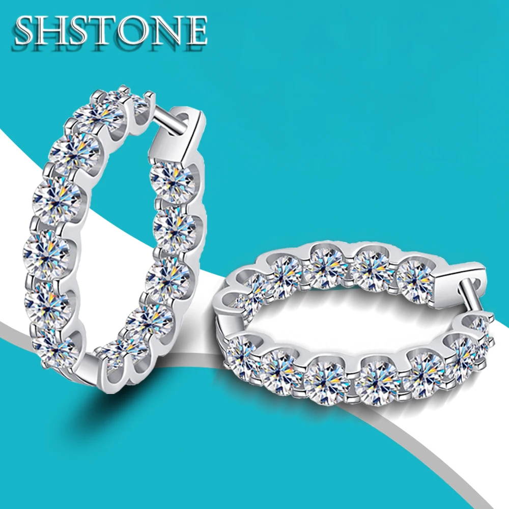 

SHSTONE Moissanite Earrings Brilliant D Color Round Cut Lab Created Diamond 100% 925 Sterling Sliver Ear Clip for Women Jewelry