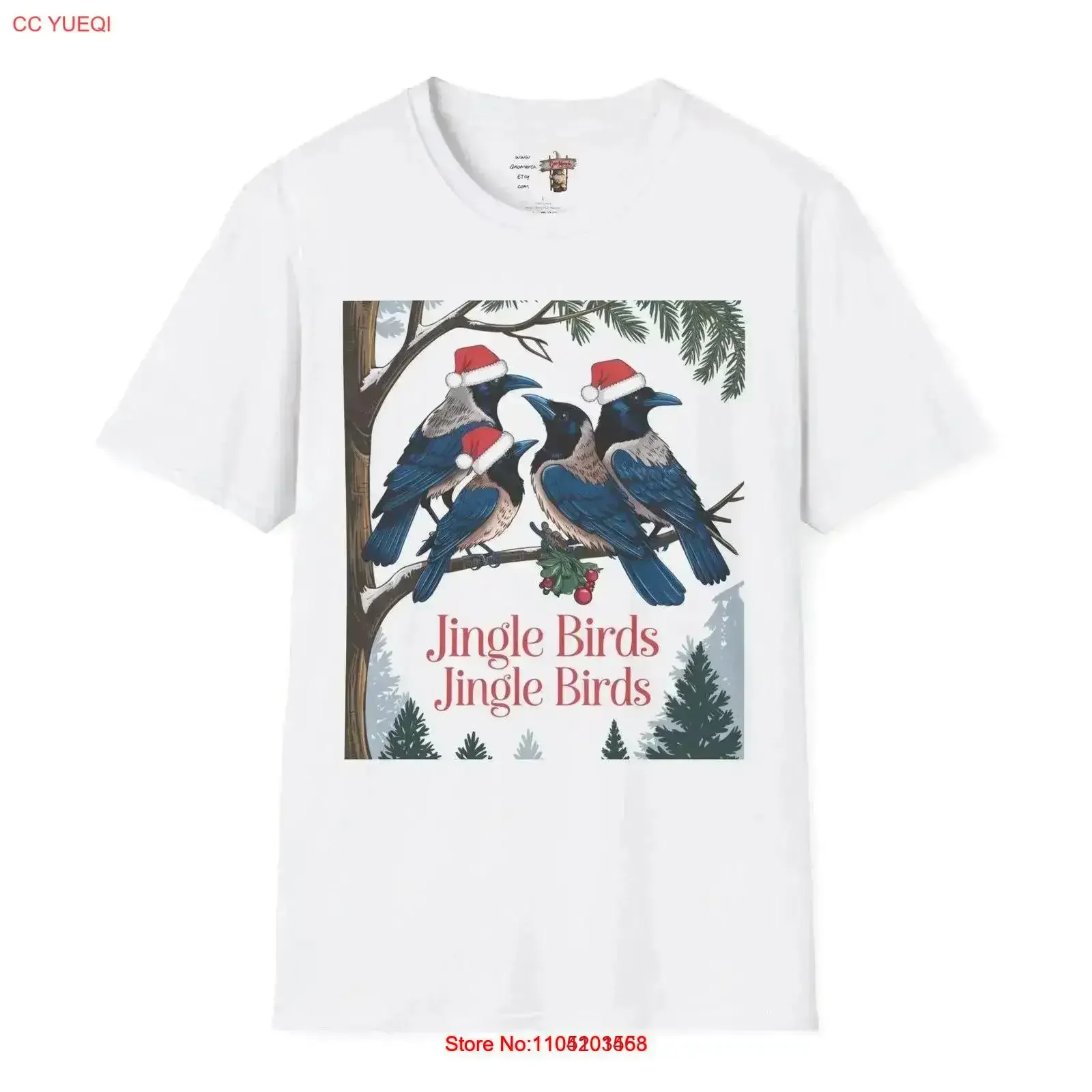 جلجل بيردز مضحك لطيف الغراب الطيور عيد الميلاد تي شيرت خمر غسلها تنوعا أوم مصمم الملابس مريحة لينة خمر #1