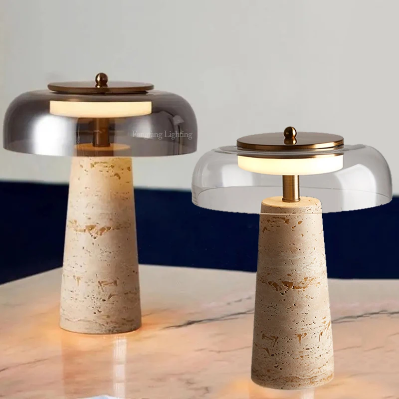 Mushroom Shaped Travertine Table Lamp Modern Natural Yellow Cave Stone Desk Lamp Indoor Decor Lighting Bedroom Living Room Study