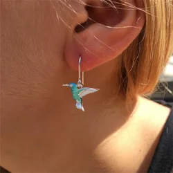 Hummingbird Earrings For Women Personality Fashion Earrings Vintage Aesthetic Jewelry Blue Enamel Cute Bird Animal Drop Earrings