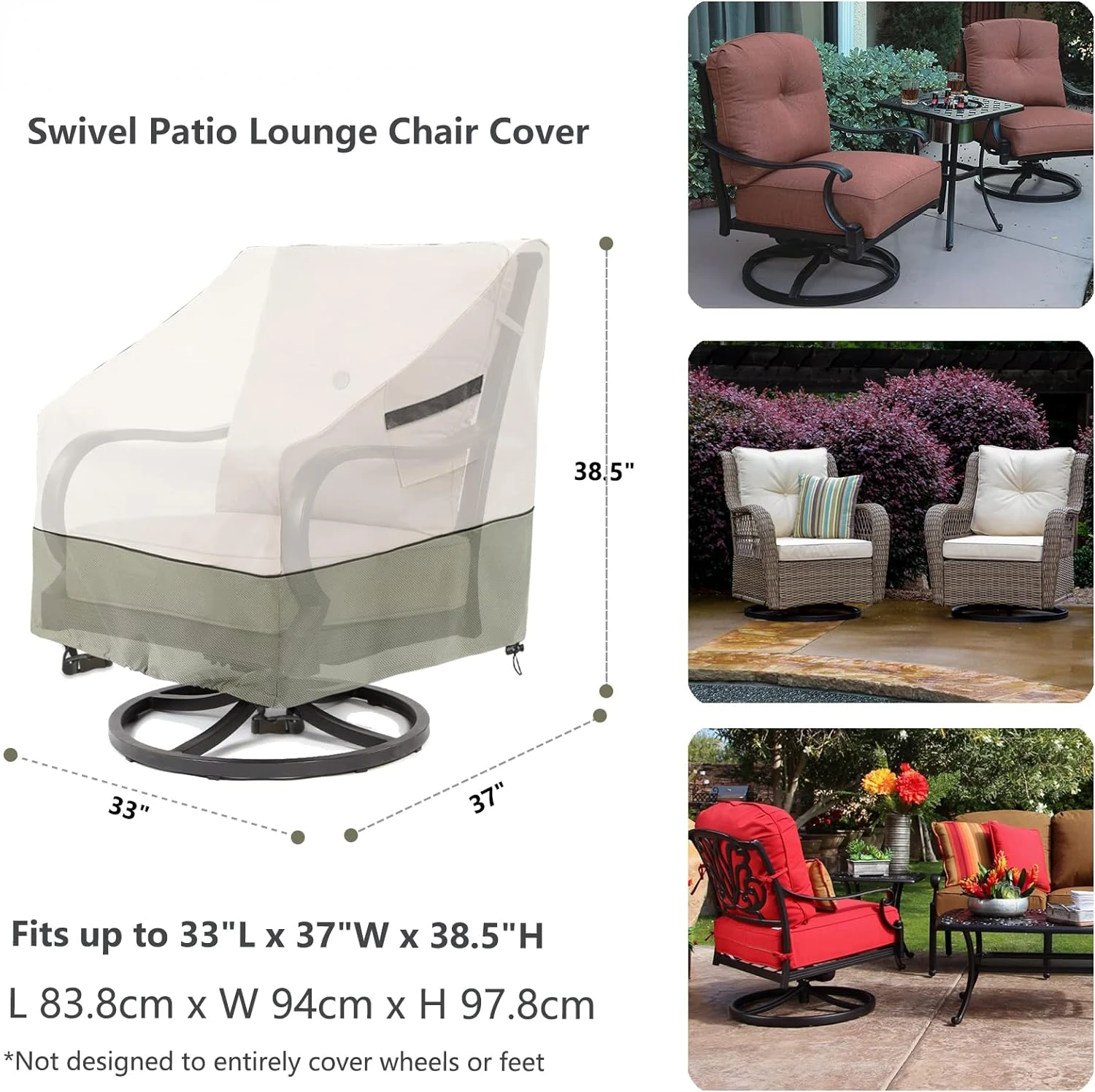 Outdoor Swivel Lounge Chair Cover,100% Waterproof Heavy Duty Outdoor Chair Covers,(33 L x 37 W x 38.5 H inches)