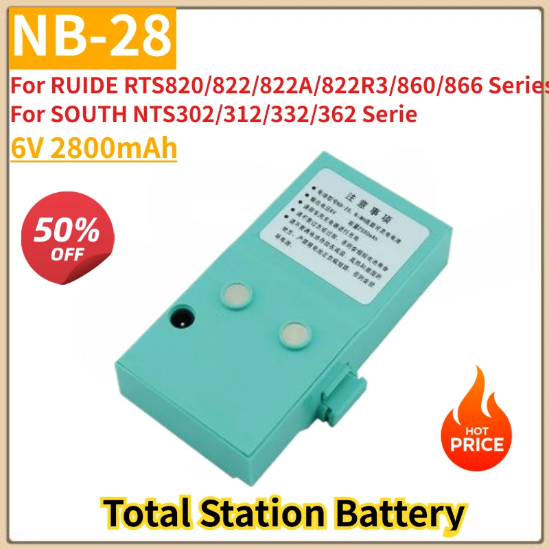 Total Station Battery NB-28 6V 2800mAh for SOUTH NTS302/332/362 Series and RUIDE RTS820/822/822A/822R3/866 Series High Quality