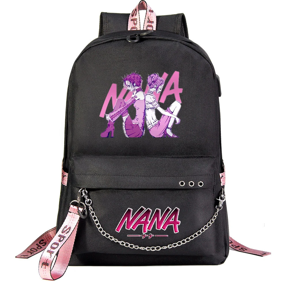 Anime Nana Osaki Backpack Boys Girls Schoolbag Women Men Harajuku Travel Bags Teenager Casual Laptop USB Port Chain Backpacks