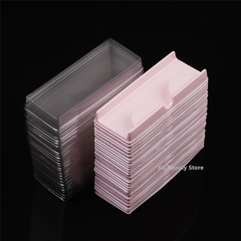 50PCS 100PCS Pink Plastic Eyelashes Packaging Box Fake Eyelash Tray Storage Cover Single Case 8.5*3.2*1cm Custom Logo Wholesale