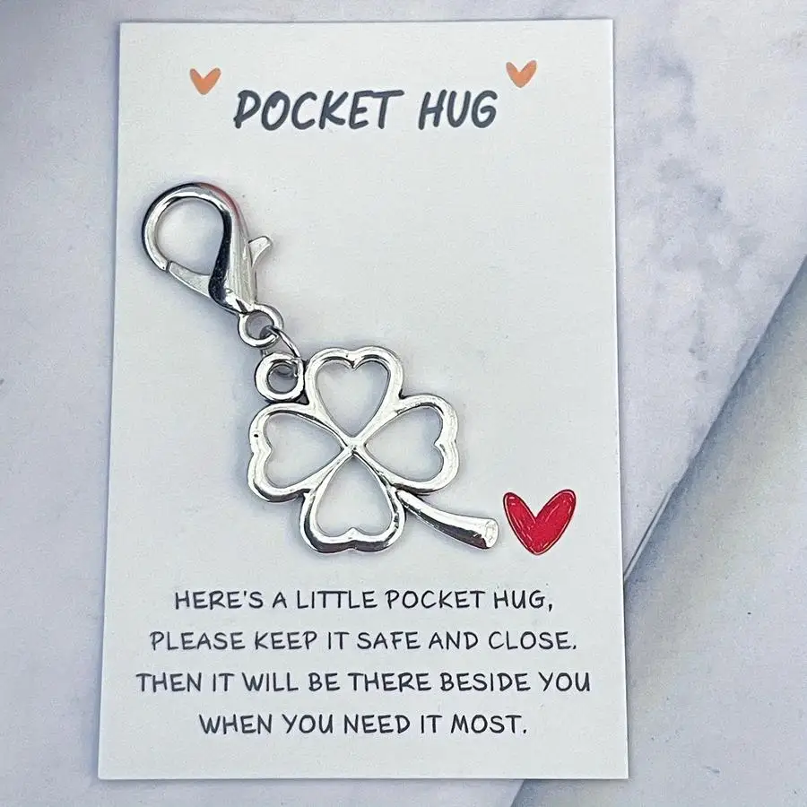 1/5/10/20/50/100pcs Red Heart Hug Paper Card with Large Lobster Clasp, Alloy Four-Leaf Clover Keychain - Blessing Gift for Frien