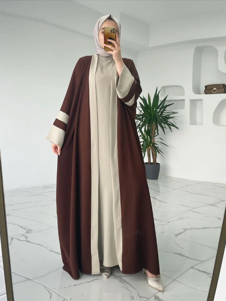 Eid muçulmano vestido & abayas para mulher 2 peça conjunto musulman conjuntos marrocos ramadan caftan abaya kaftan dubai árabe longo robe 2024