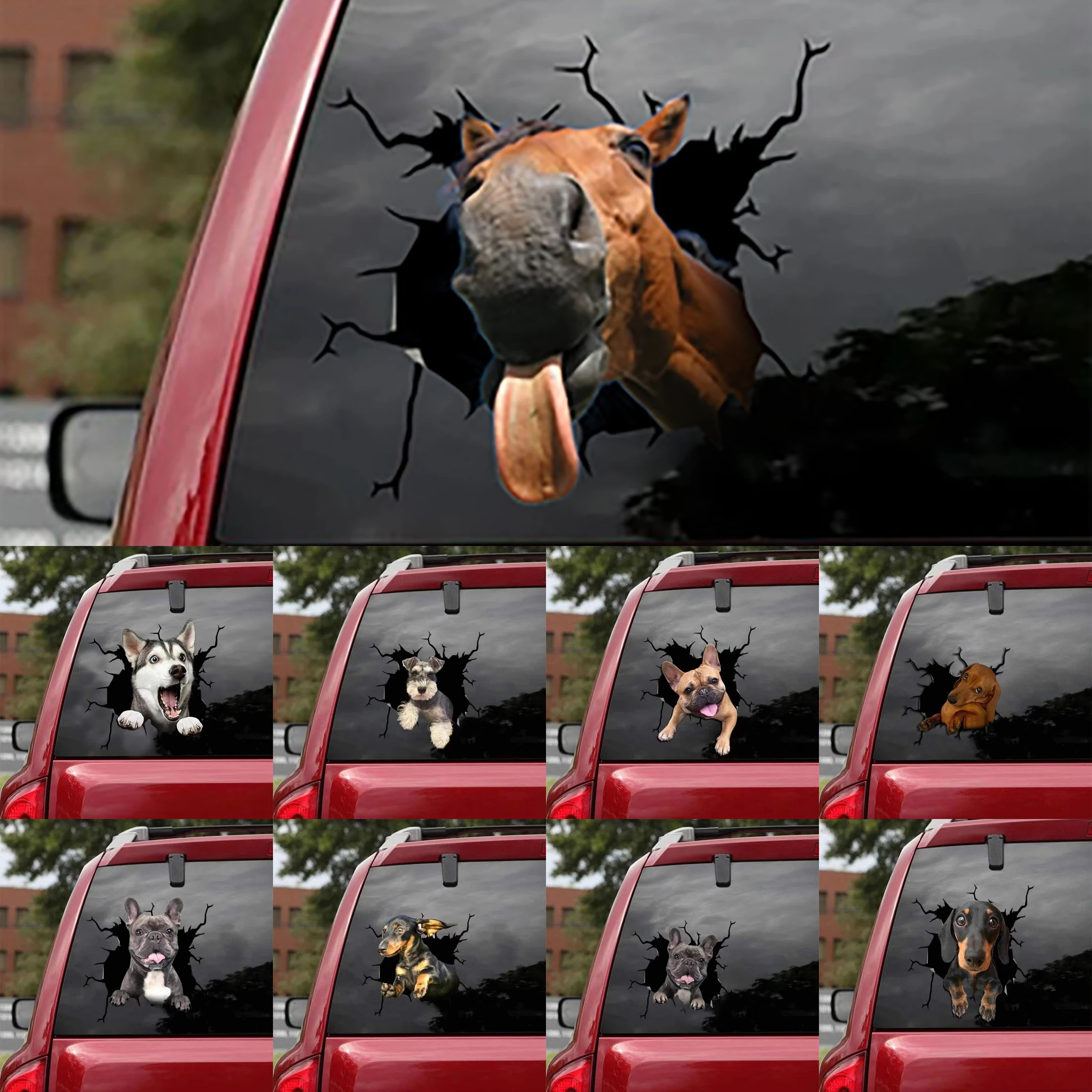 PVC Bull Horse Car Ornaments Sticker Pet Funny Puppy Lover Window Paste Stickers Animal Styling Accessories Decal Decor For Car