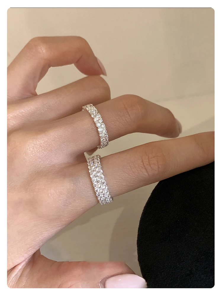 Ultra-Glänzende Luxus-Ringe mit Mikro-Zirkonia-Besatz, Offen Verstellbar, Silberfarben, für Damen, Eleganter Schmuck, Vielseitiges Finger-Accessoire – Detail 6