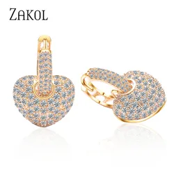 ZAKOL Fashion Hollow Love Heart Cubic Zirconia Gold Color Hoop Earrings for Women CZ Stone Wedding Jewelry FSEP546