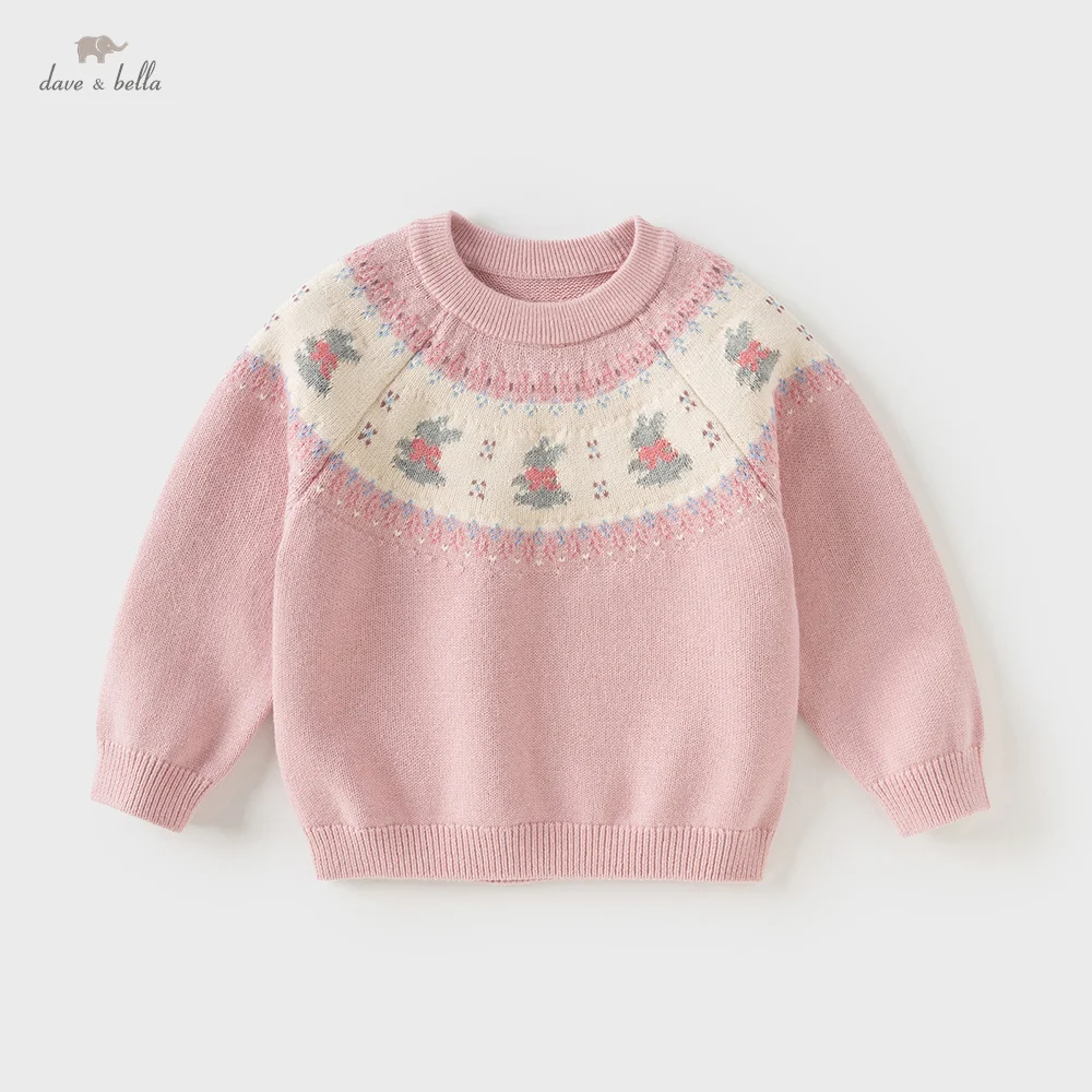 

Свитер Dave Bella для девочек, осенне-зимний детский хлопковый шерстяной мягкий топ, пуловер, свитер, детская милая верхняя одежда, детская одежда DB4244045