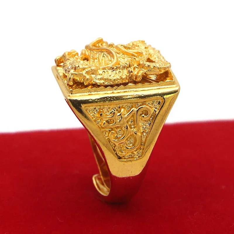 UMQ Genuine 24k Gold Color Couple Ring for Women Men Wedding Engagement Diamond-studded Luxury Dragon Phoenix Lover Finger Rings