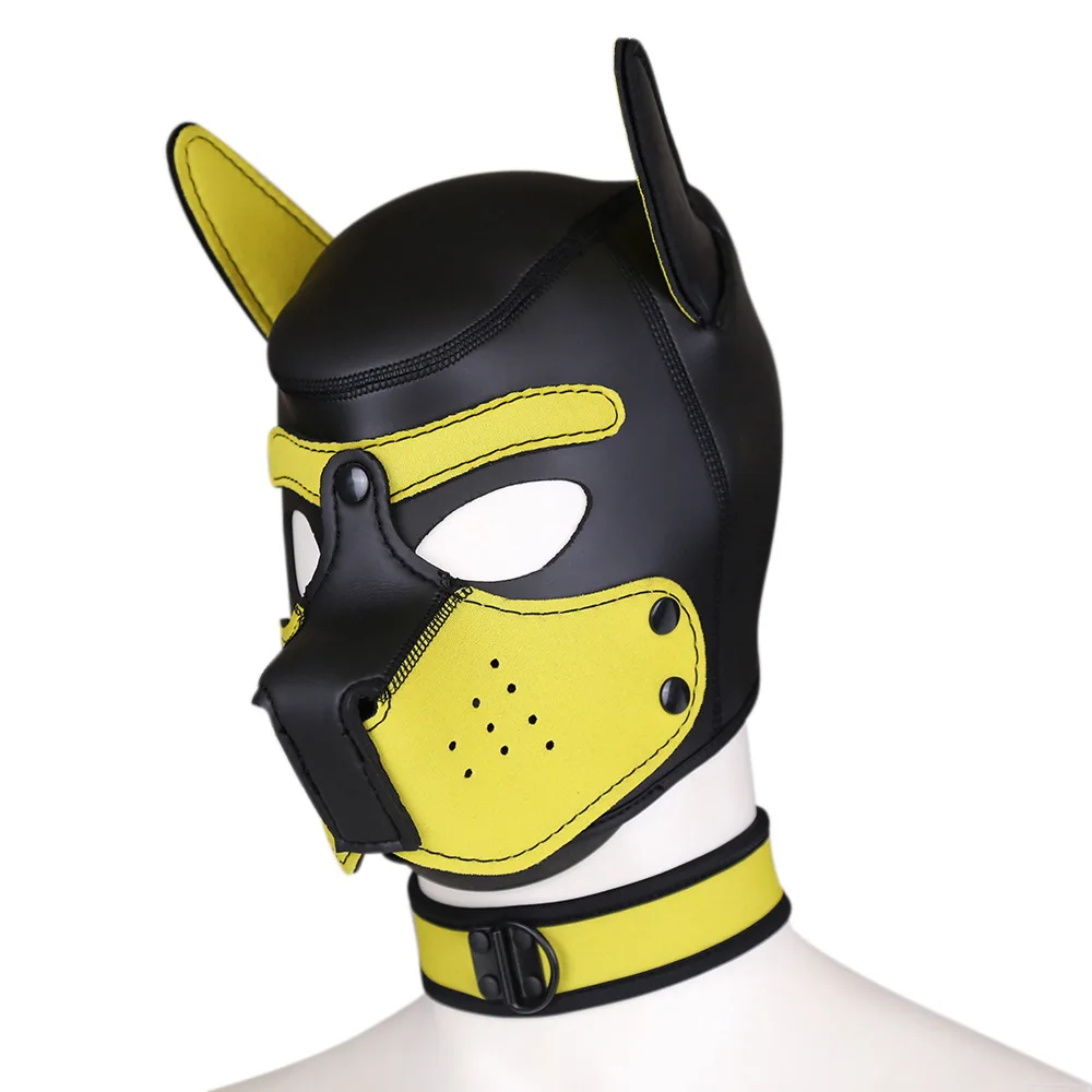 Carnival Party Dog Head Mask Neck Collar Performance Prop Mask Cosplay Dog Head Dress Up Hood Set for Stage Performance Dress Up