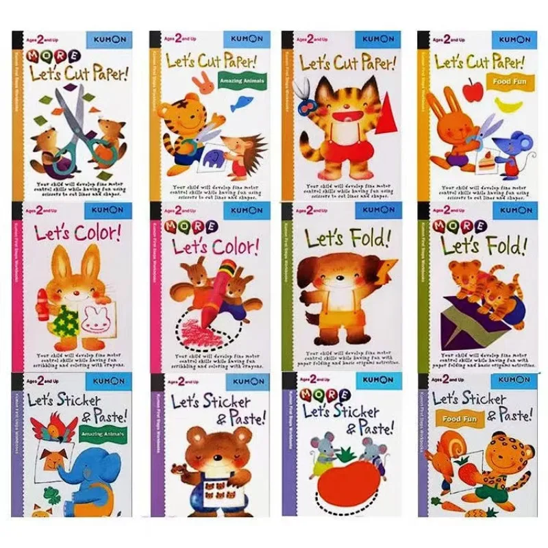 

Random 6 Books Kumon Let's Cut Paper First Step Workbooks Picture Books for Children Origami Paper Cut Sticker Handmade Books