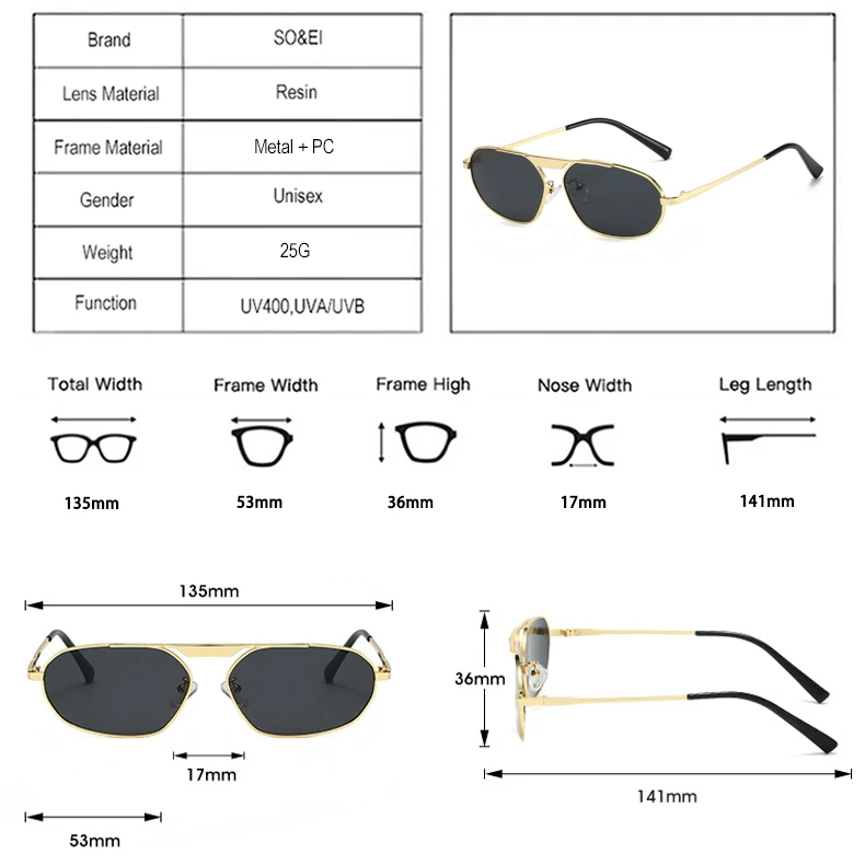 SO&EI Retro Unregelmäßige Polygon Cat Eye Metall Frauen Sonnenbrille Mode Marke Designer Männer Shades UV400 Punk Sonnenbrille – Detail 5