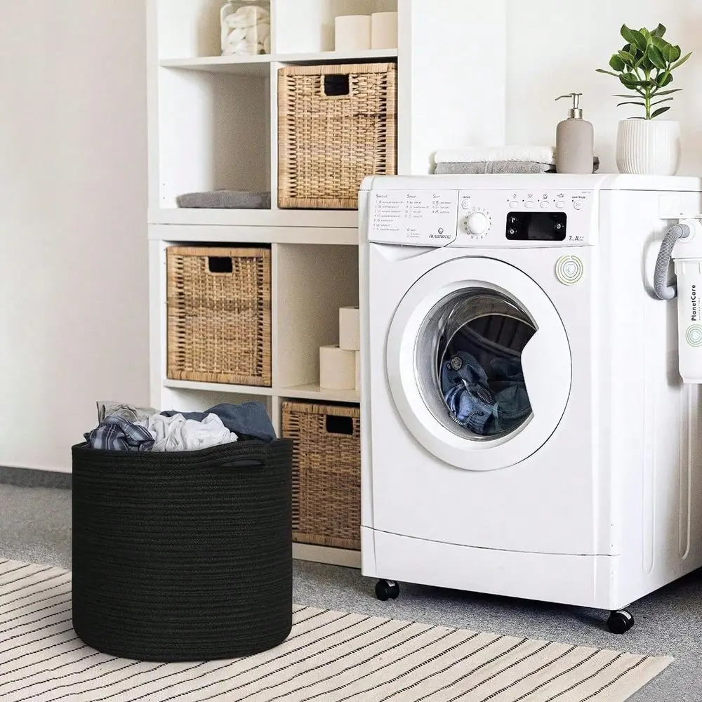 Cotton Rope Basket WovenLaundry Baskets Blanket Baskets Toy Basket With Handle Comforter Cushions Storage Bin Thread Laun