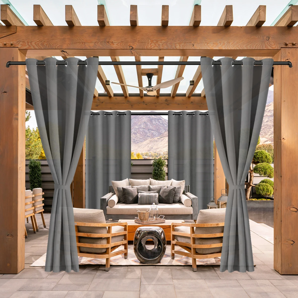 2PCS Outdoor Curtain, Suitable For Courtyard Waterproof, Weatherproof, UV-Proof Exterior Curtain, Suitable For Gazebo