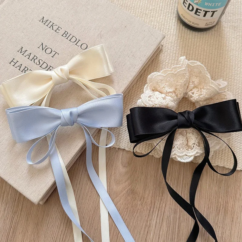 Hair Clip Sweet Elegant Bow Ribbon Spring Clip Women Back Head Hairpin Barrette Fabric Metal Lightweight Daily Party Travel Gift